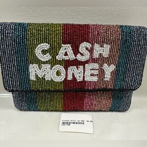 NWT Cash Money beaded clutch